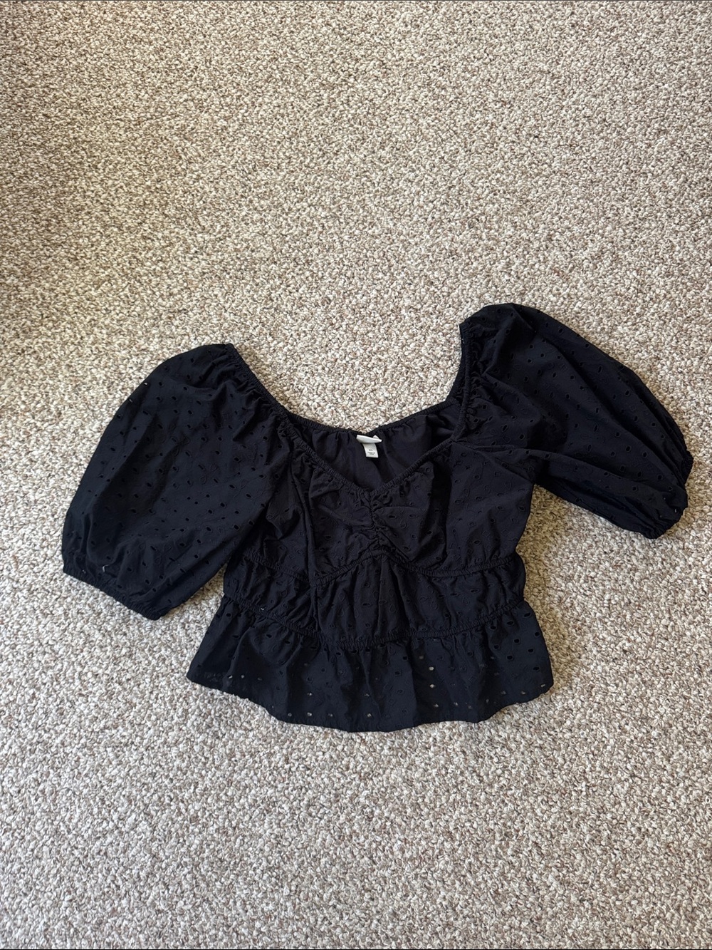 Women’s Black Puff Sleeve Peplum Top